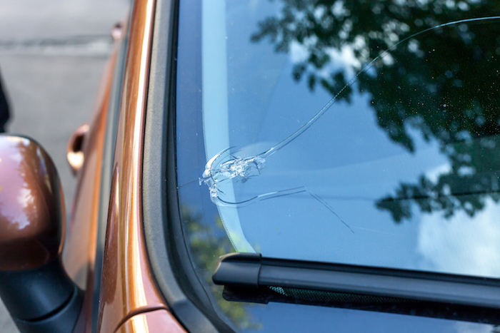 cracked windscreen on a car